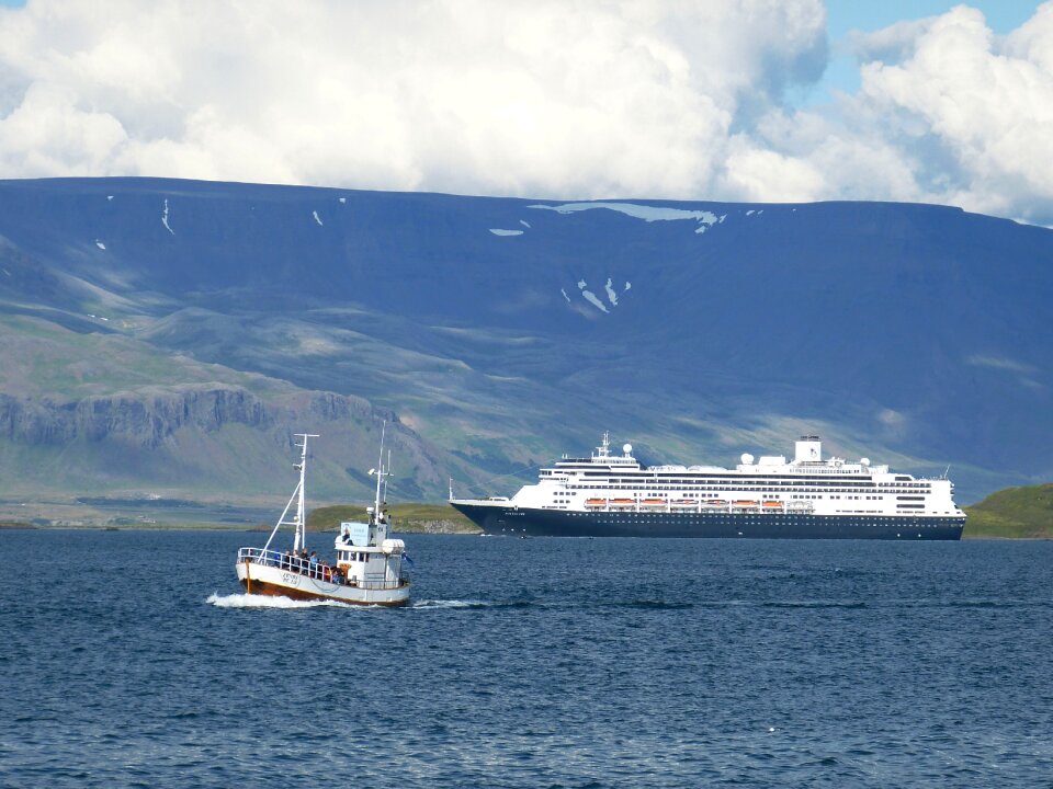 Ship fishing boat mountains