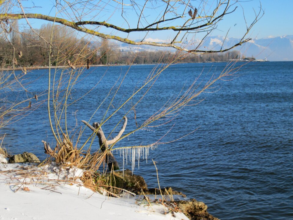 Winter frozen lake mountain photo