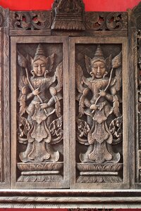 Antique wood carving thailand photo