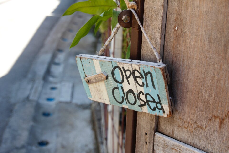 Open closed wooden sign