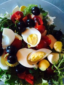 Olives egg tomatoes
