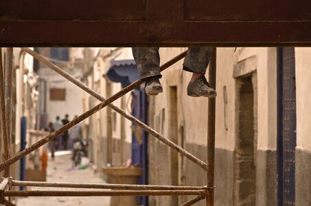 Feet construction workers scaffold photo