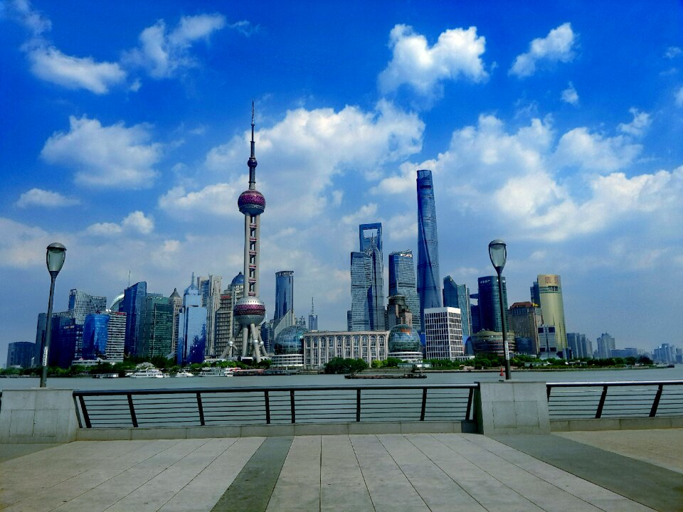 Huangpu river blue sky white cloud