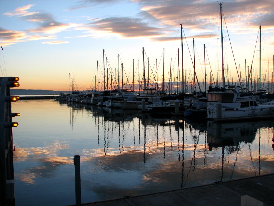 Sailboats reflection bay
