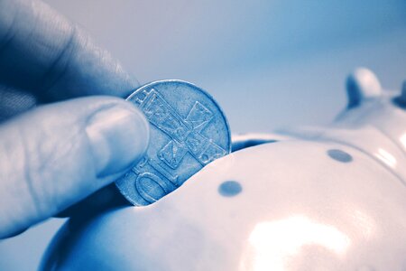 Piggy bank coin hand