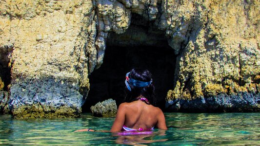 Sea girl sea cave photo