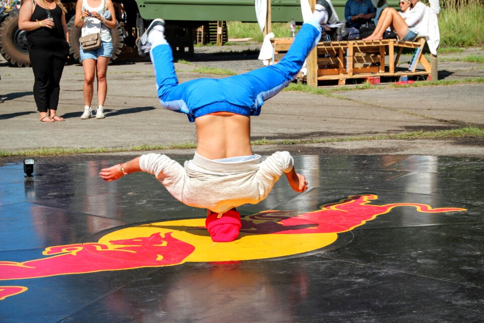 Break dancing standing on your head acrobatics