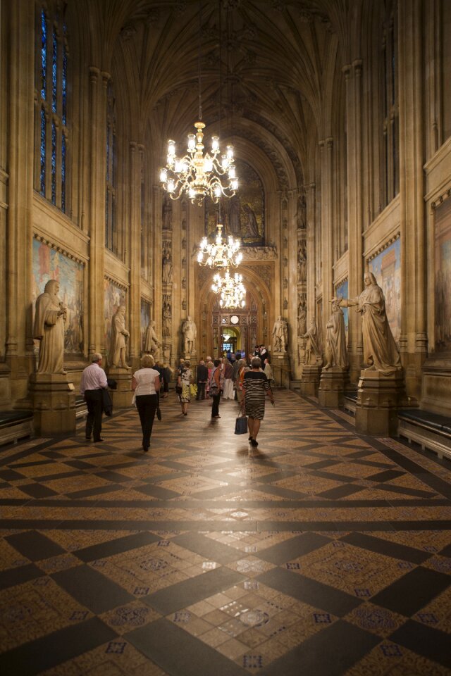 Long gallery victorian tiled floor chandeliers