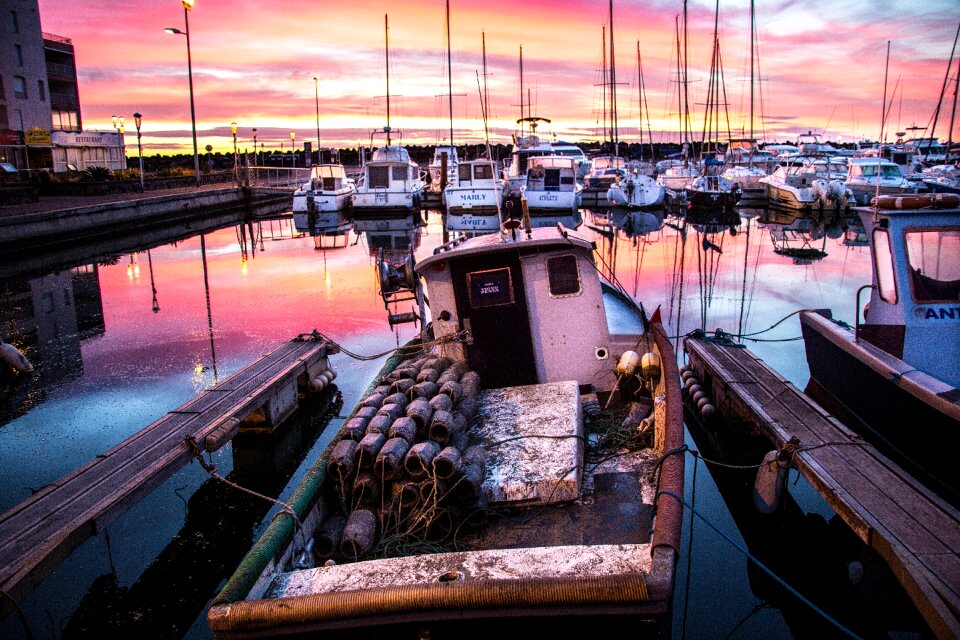 Fishing boats sunrise dawn