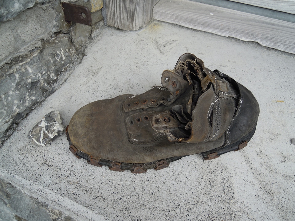 Hiking shoes worn broken