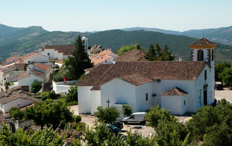 Church medieval village streets photo