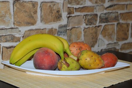 Bananas peaches prickly pear photo