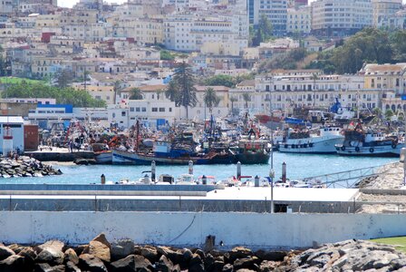 Fishing boats panorama city