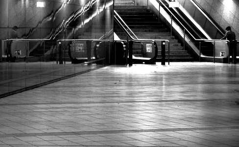 Trainstation mirroring black and white photo
