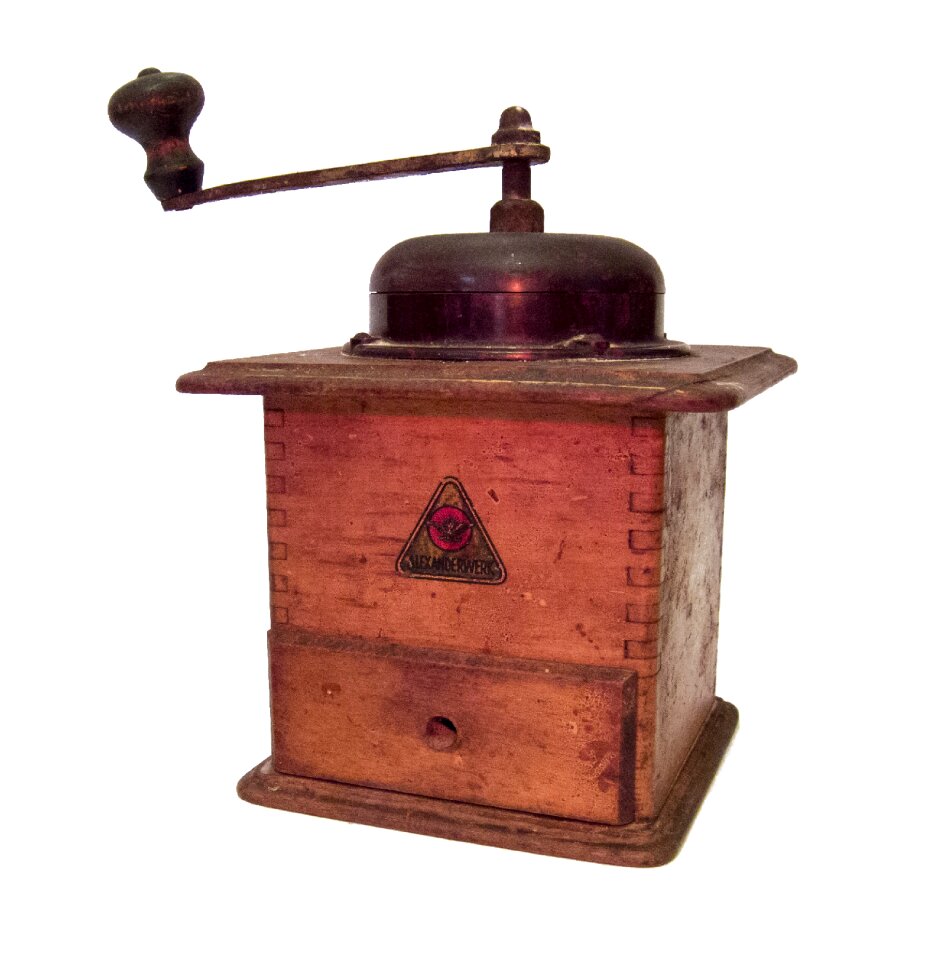 Wooden kitchen old coffee grinder