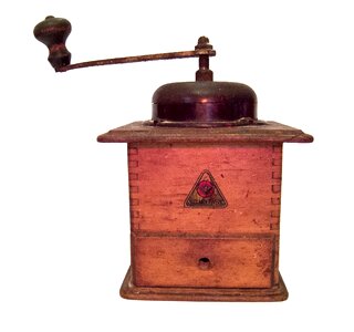 Wooden kitchen old coffee grinder