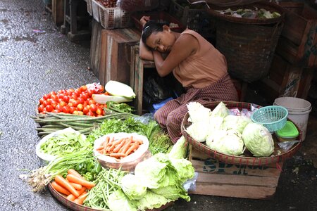 Woman asia vegetable market photo