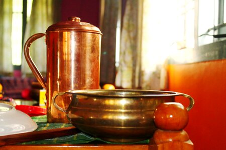 Copper jug brass pot brass cooking pot photo