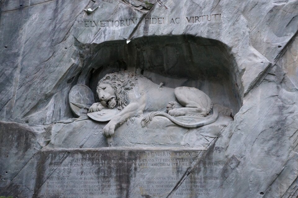 Switzerland wounded lion stone carving