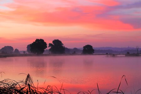 Red morning lake photo