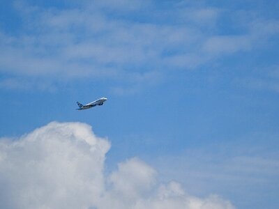 On the cloud passenger aircraft machine photo