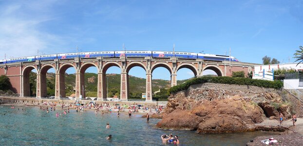 Panorama arch bridge train photo