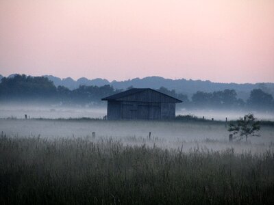 Log cabin field barn landscape photo