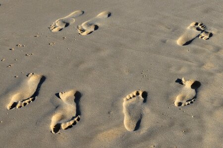 Footprint tracks in the sand beach