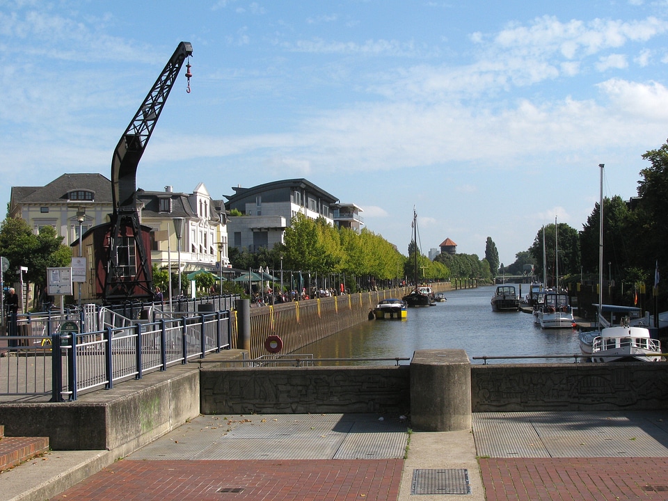 Town buildings crane