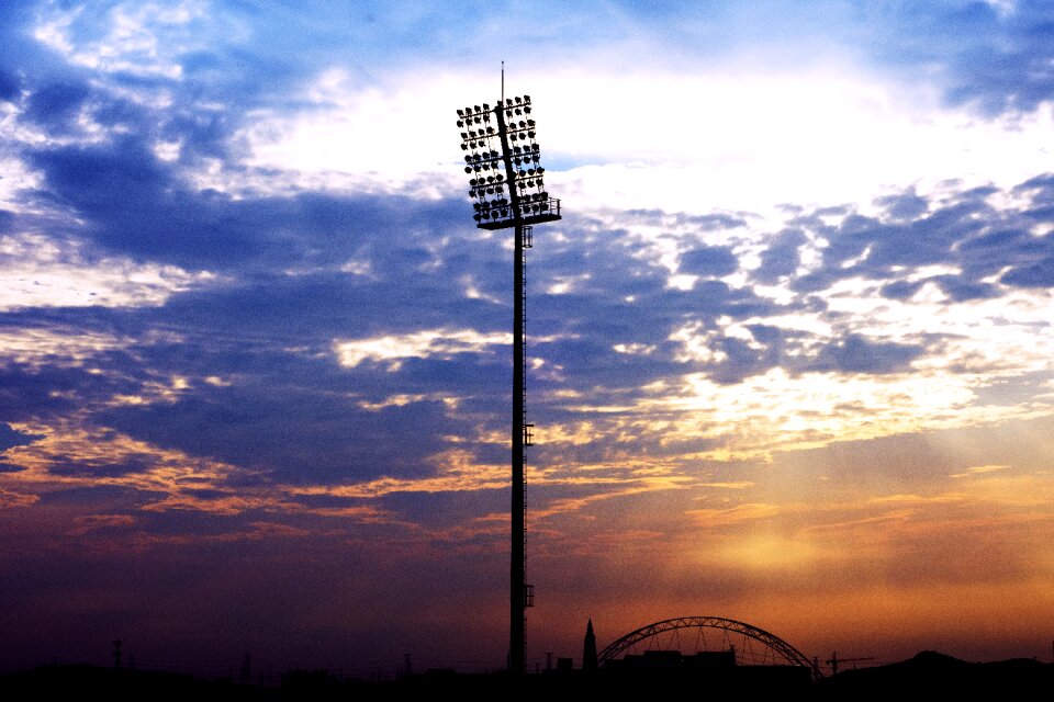 Sky the sun's rays stadium lights