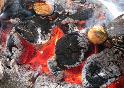 Coals firewood burns photo
