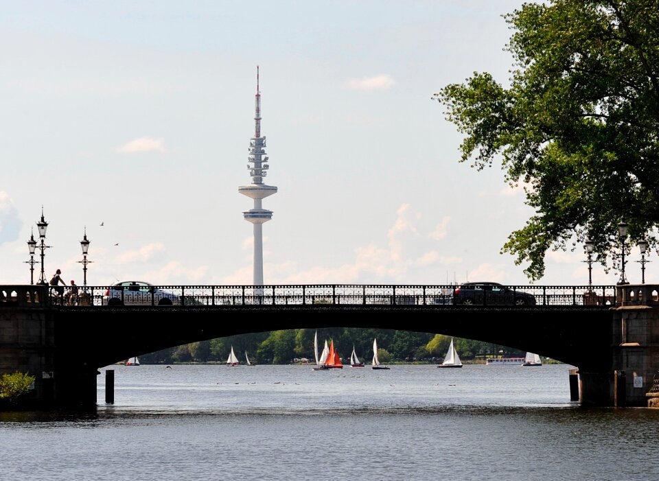 Binnenalster bridge sailing boats