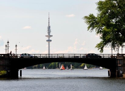 Binnenalster bridge sailing boats photo