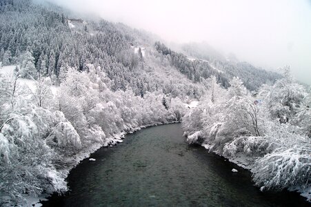 Nature winter bushes river photo