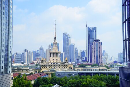 Shanghai blue sky tall buildings