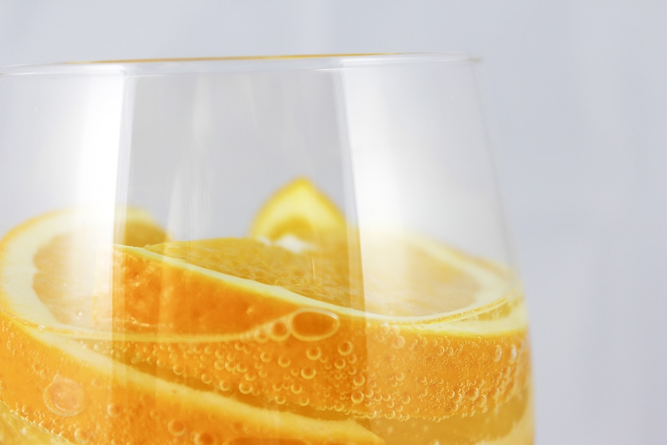 Sparkling water tropical fruit a glass of