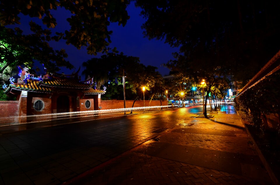 Night view rails light trails
