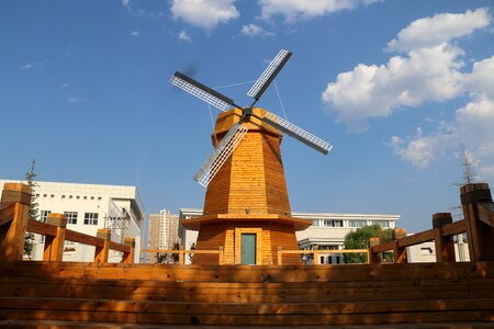 Windmill blue sky white cloud