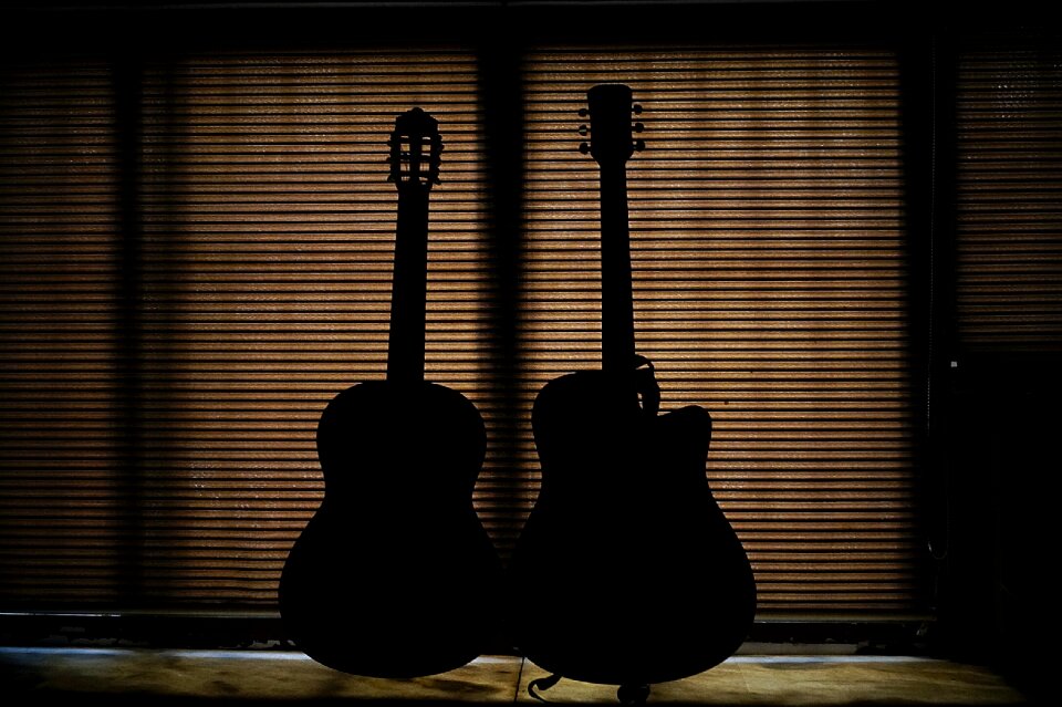 Silhouetts brown guitar black guitar
