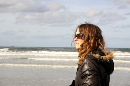 Woman winter beach