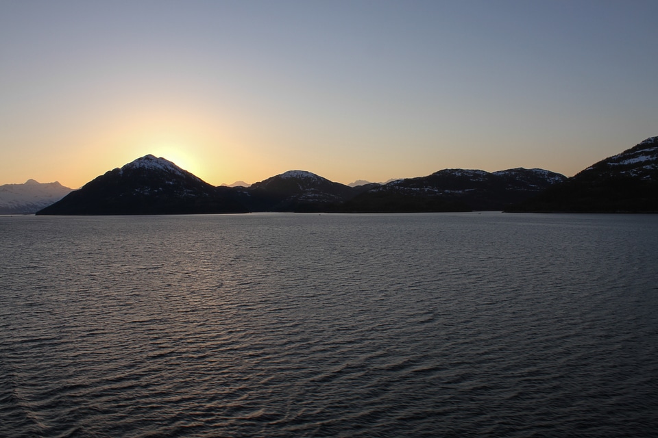 Golden glow mountain water