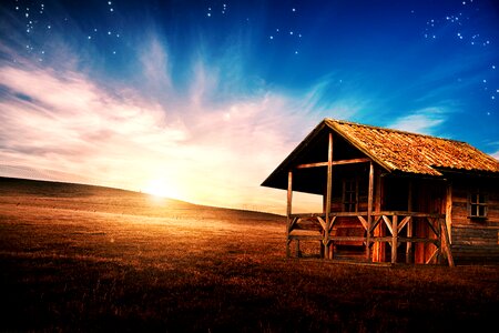 Hut sunset sky