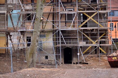 Old building scaffold site