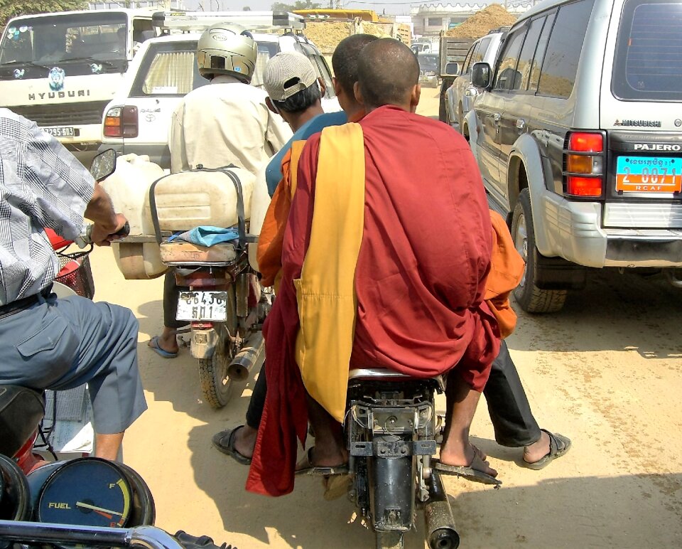Monk traffic jam laos