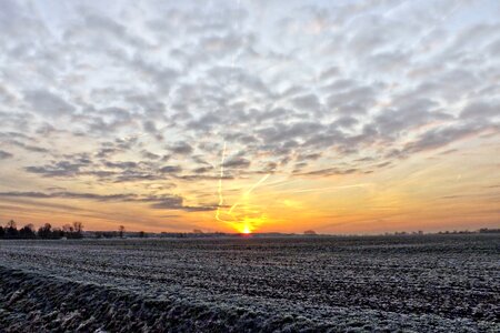 Hoarfrost field clouds photo