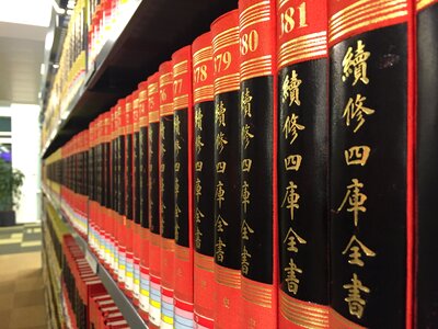 Heroglyphs books shelf red and black photo