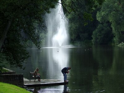 Flowing water people family