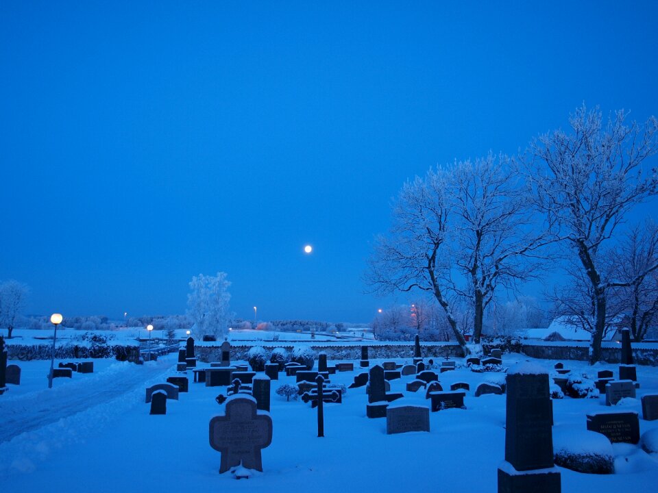 Cemetery snow night
