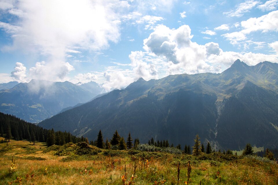 Golm railway mountains clouds