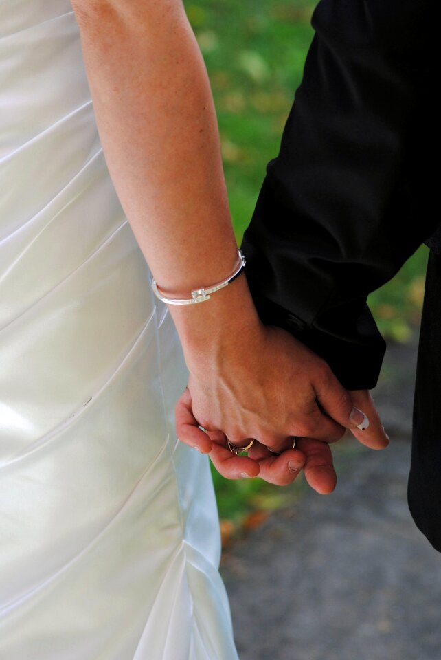 Holding hands bride and groome